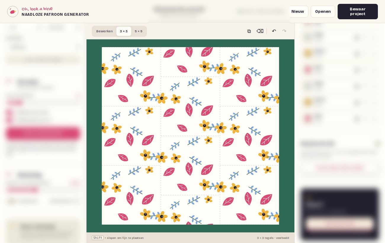 De naadloze patroon generator met een halfdrop-patroon van bloemen en blaadjes De naadloze patroon generator met een halfdrop-patroon van bloemen en blaadjes